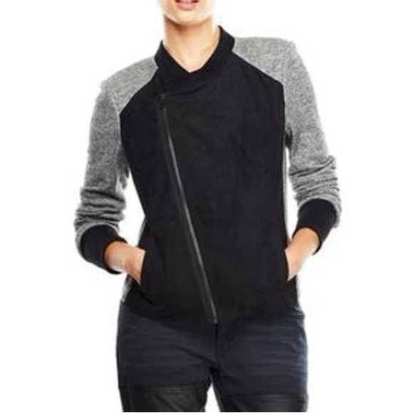 BCBG Maxazria Marc shredded back bomber jacket size small black - Picture 1 of 8